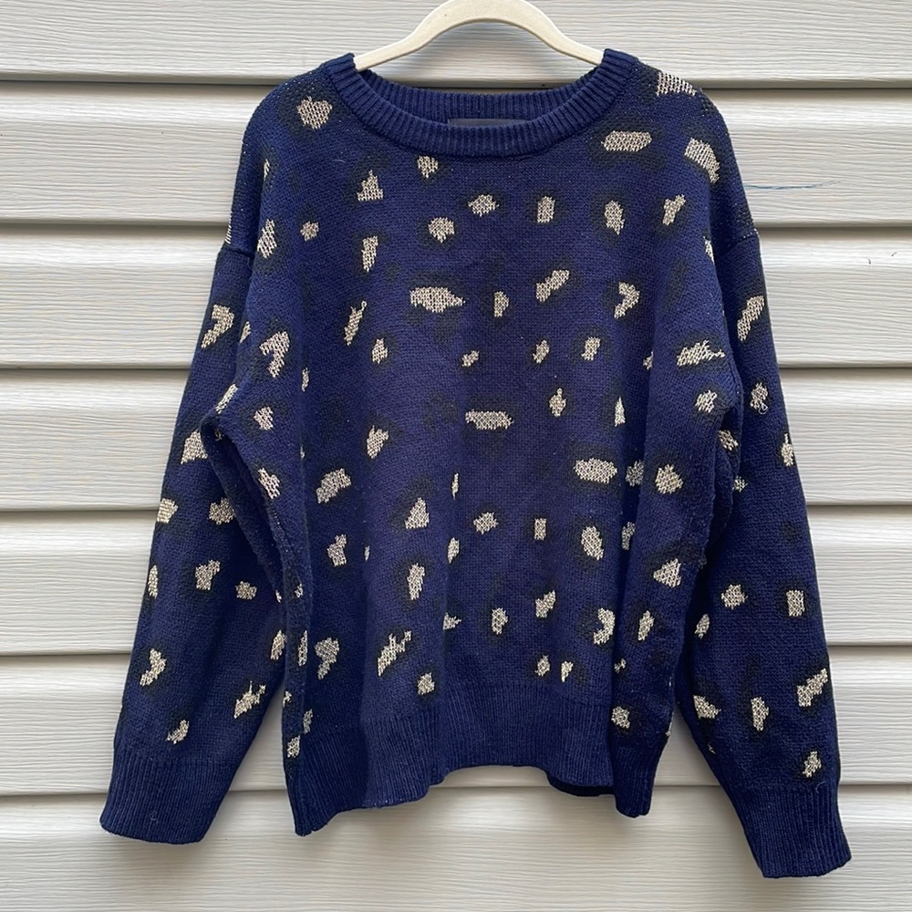 K&K Metallic Cheetah Print Knit Sweater